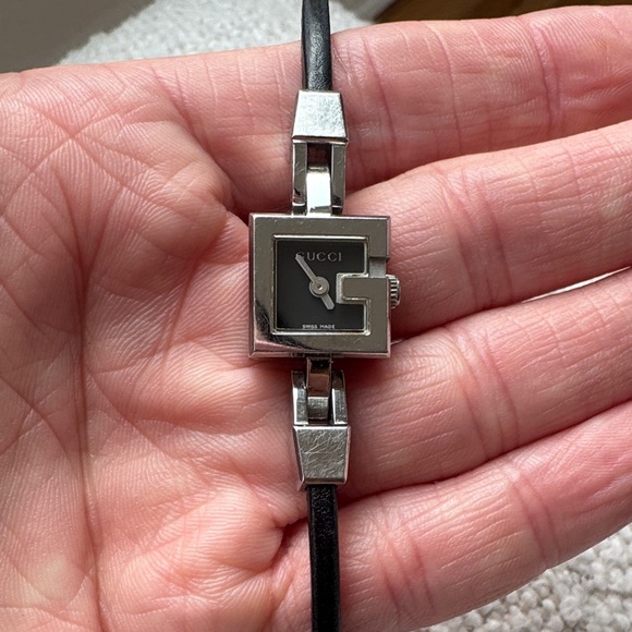 Gucci Black and Silver Square Face Watch